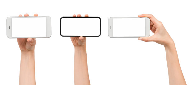 手势收集手持智能手机与空白屏幕，模拟应用程序移动，现代设计与剪切路径。图片下载