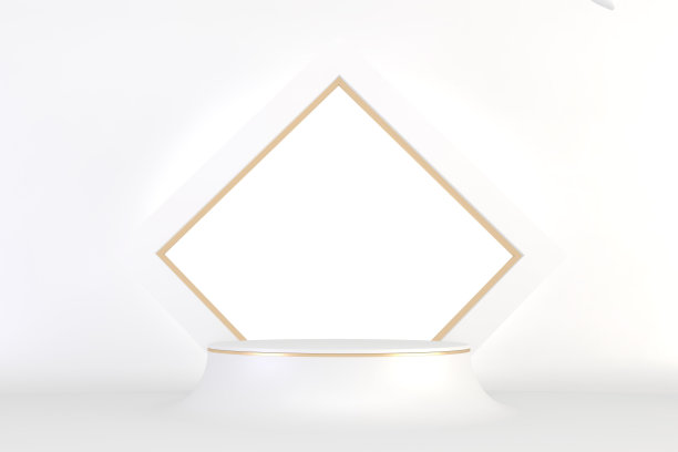 现代底座为白色和金色，用于展示化妆品。三维渲染图片下载