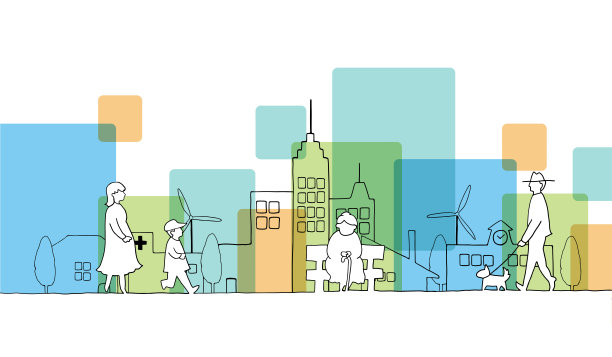 城市景观与人的线画图片下载