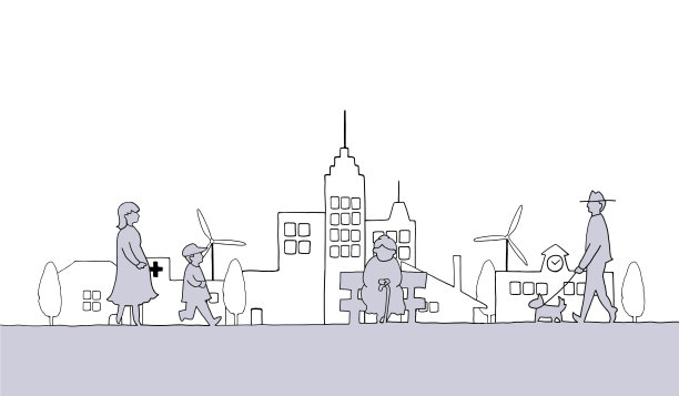 城市景观与人的线画图片下载