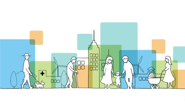 城市景观与人的线画图片下载