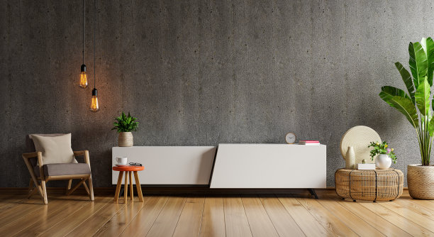 模拟电视墙安装在水泥房间的木墙。图片下载