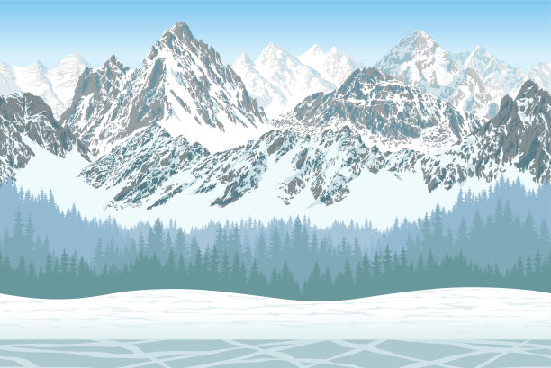 无缝矢量UI设计与户外山地景观背景。用于游戏设计的彩色像素街机屏幕。图片下载