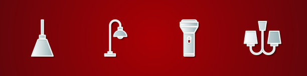 设置吊灯、落地灯、手电筒和图标图片下载