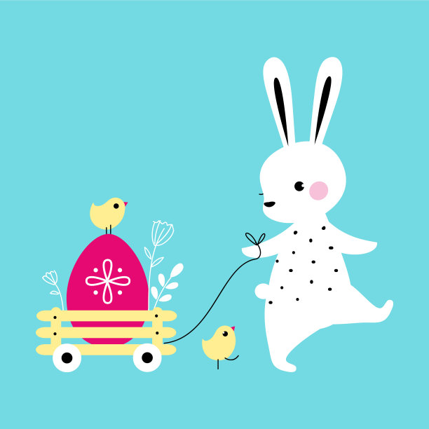 可爱的小白兔拉着手推车图片下载