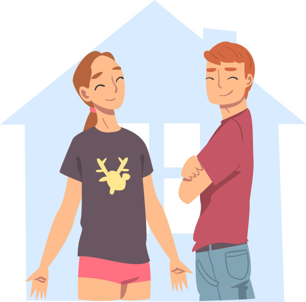 夫妇在房子轮廓抽象的房地产图片下载