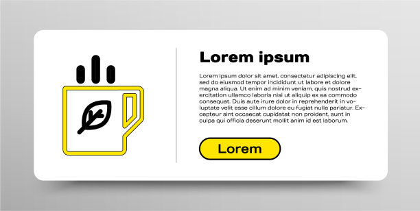 线杯茶和叶子图标孤立在白色图片下载