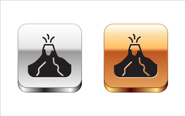 黑色火山喷发与熔岩图标孤立上图片下载