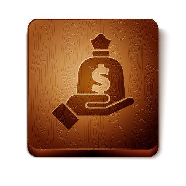 棕色手拿着钱袋图标孤立上图片下载