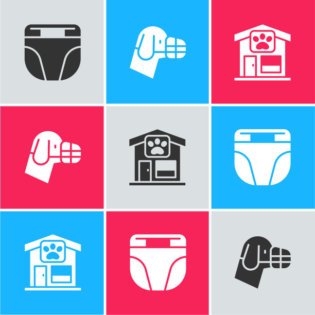 为狗狗的口套和宠物梳理设置尿布图片下载