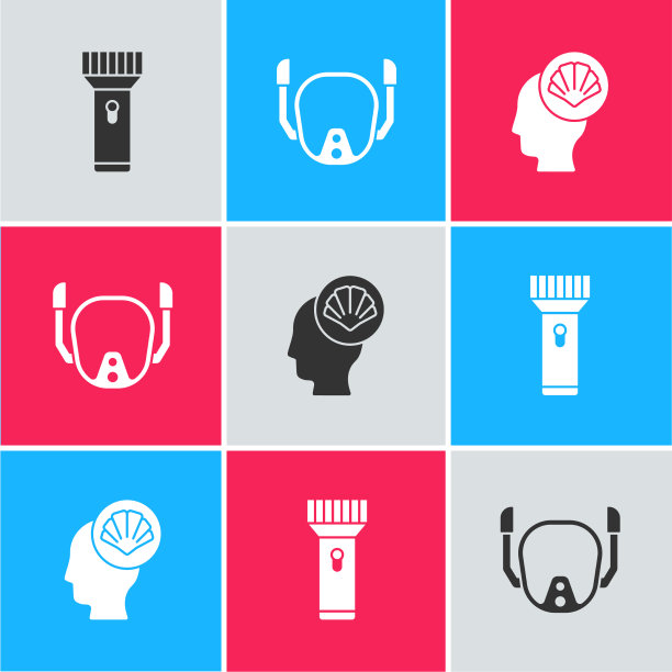 设置手电筒潜水面罩和扇贝图片下载