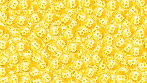 插图背景材料大量的硬币遍布各地。比特币。屏幕比率16:9。图片下载