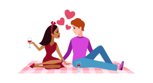 浪漫约会卡通年轻夫妇的角色图片下载