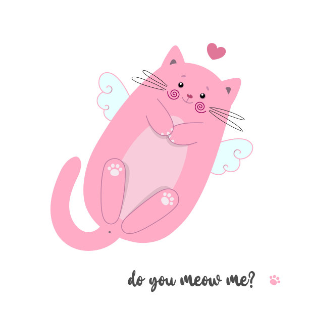 可爱的猫，有心和翅膀图片下载