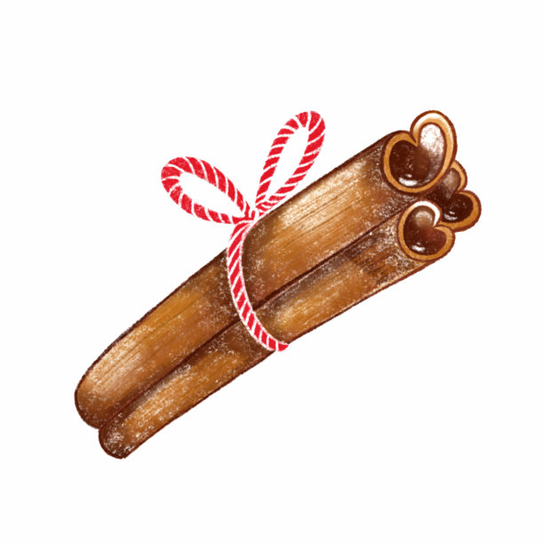 水彩插图一束肉桂枝与红丝带。手绘季节性香料。图片下载