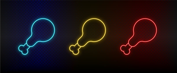 霓虹图标设鸡块，鸡块设红色图片下载