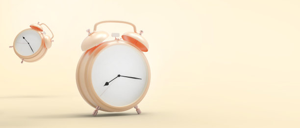 闹钟黄色背景和时间概念现代艺术最小设计- 3d渲染图片下载
