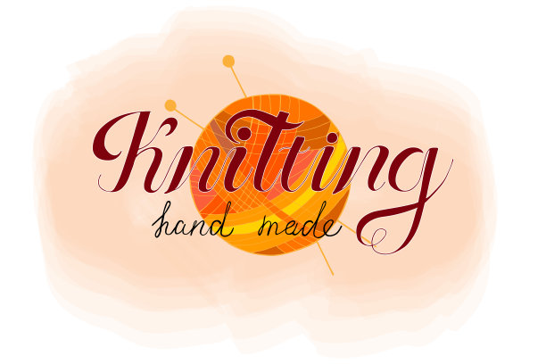 矢量插图的短语“编织”，“手工”。独立单词的明亮字母。可爱的涂鸦球与线。图片下载