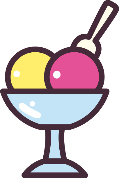 冰淇淋杯与勺子线和填充样式图标图片下载