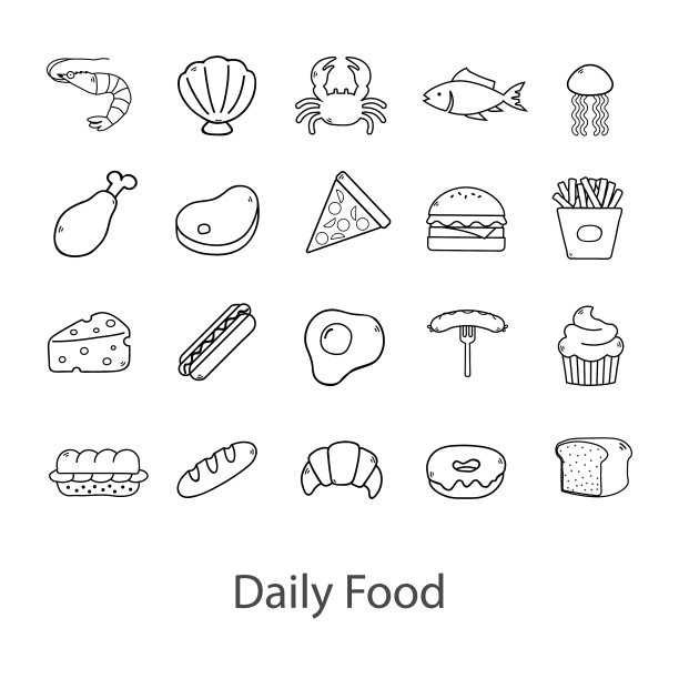 抽象的食物设置在白色背景上图片下载