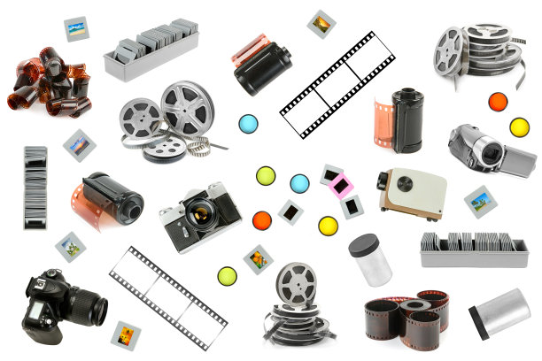 复古单反相机和幻灯机配件图片下载