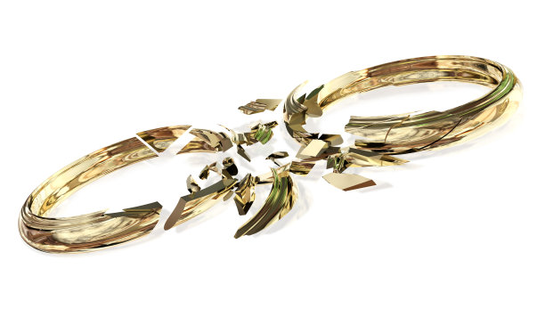 离婚破碎的金婚戒指孤立冲突分裂，分手压力-3d渲染图片下载