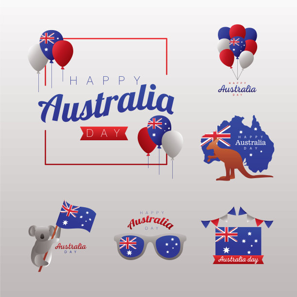 快乐的澳大利亚日图标集图片下载