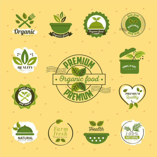 有机食品的标签和徽章都是黄色的图片下载