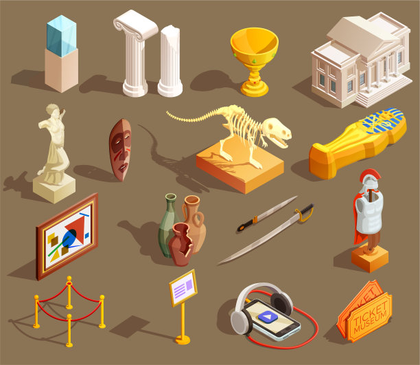 博物馆文物等距收藏图片下载