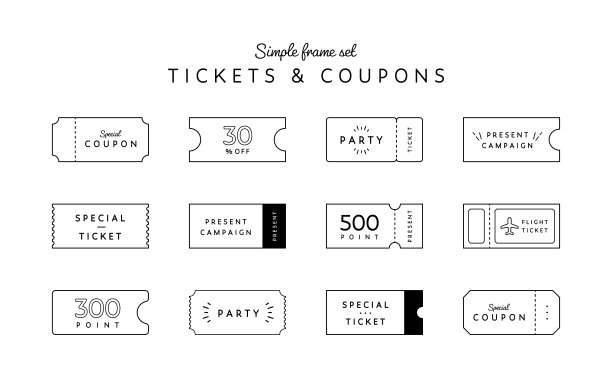 一套简单的、扁平的票或优惠券框架图片下载