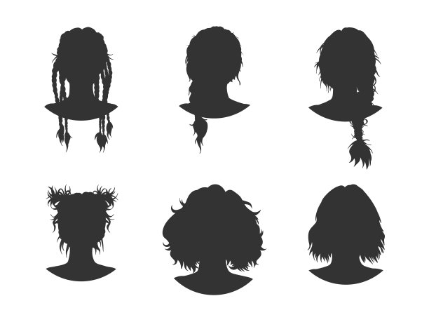 设置6个不同的女性头像剪影图片下载