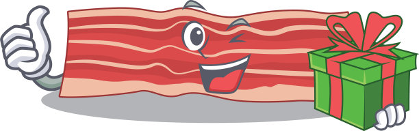 快乐的培根卡通人物与一个大礼盒图片下载