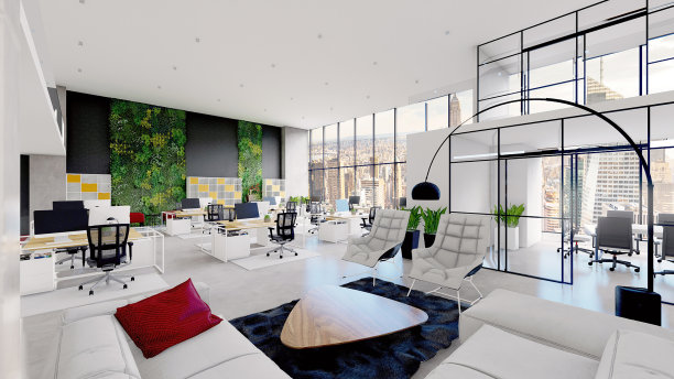 现代工作空间的3D渲染图片下载