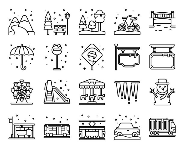 冬季城市相关线图标设置图片下载