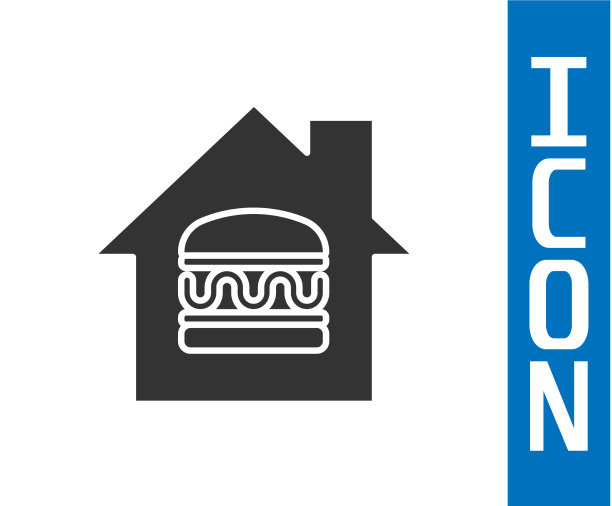 灰色的在线订餐和快餐外卖图标图片下载