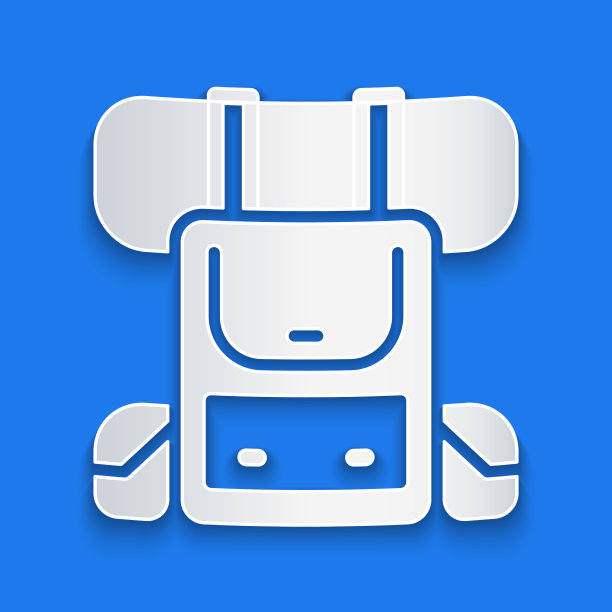 剪纸徒步背包图标孤立在蓝色图片下载