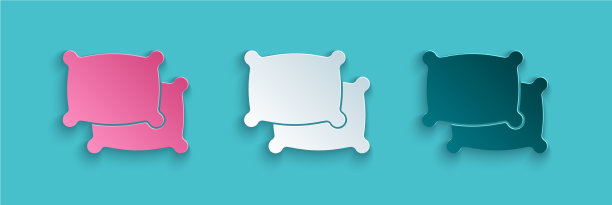 剪纸长方形枕头图标孤立在蓝色图片下载