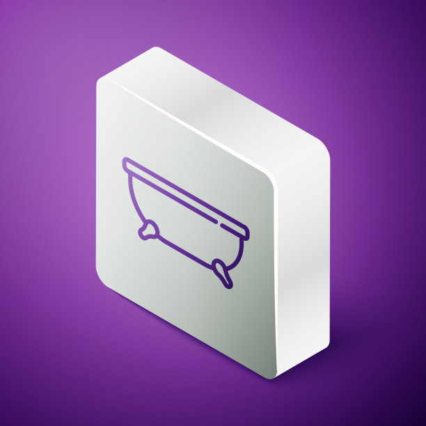 等距线浴缸图标孤立在紫色上图片下载