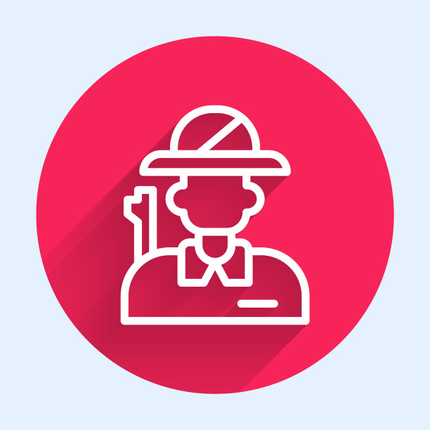 白色线猎人图标孤立与长阴影图片下载