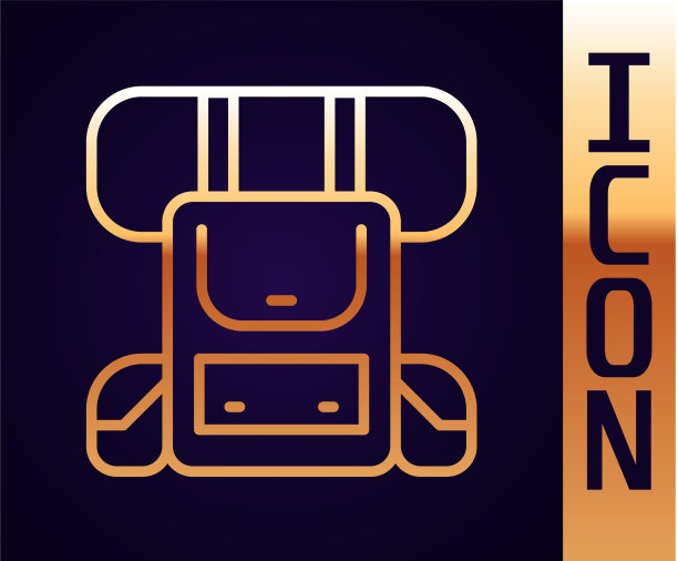 黄金线徒步背包图标孤立在黑色图片下载