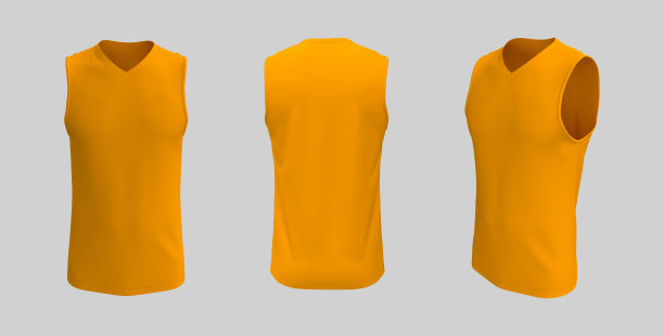 空白v领无袖t恤模型在前面，侧面和背面的观点图片下载