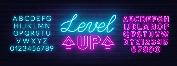 提升砖墙背景上的霓虹灯。图片下载