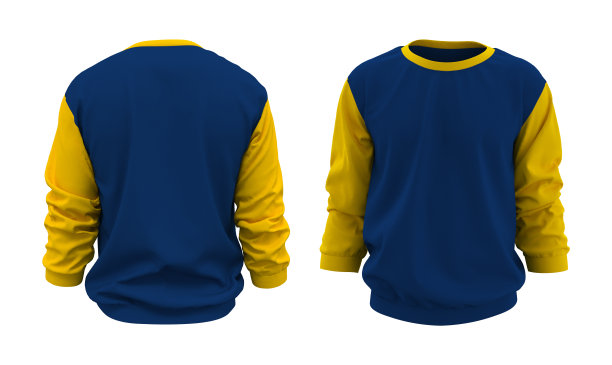 空白运动衫模拟了前面，和后面的观点，孤立的白色图片下载