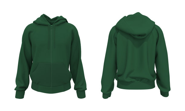 空白连帽运动衫模型与拉链在前面和后面的观点图片下载