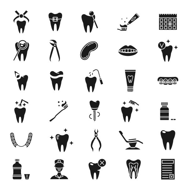 设置简单的牙科图标牙科平面元素图片下载