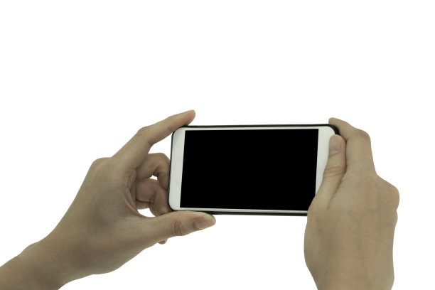 手握智能手机孤立的白色背景，手机在手与你的文本复制空间，包括剪切路径。图片下载