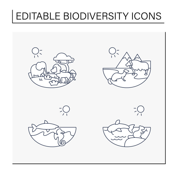 生物多样性线条图标集图片下载
