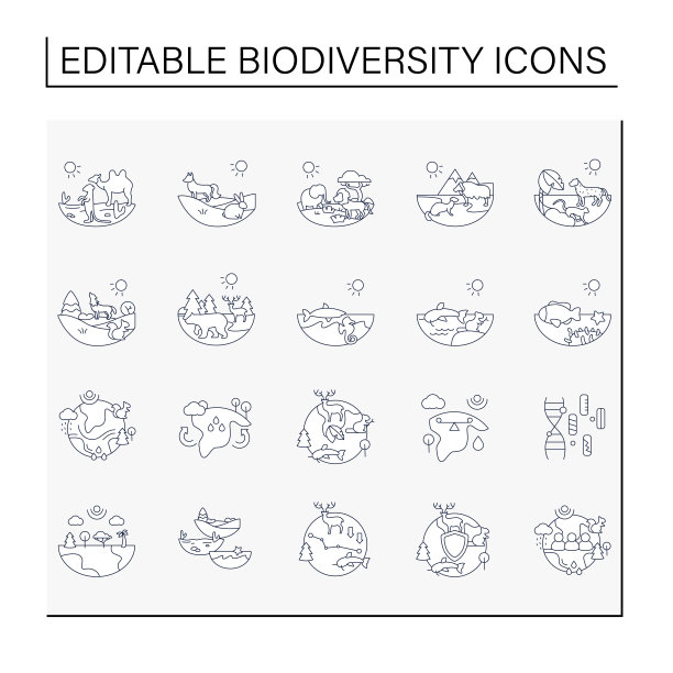 生物多样性线条图标集图片下载