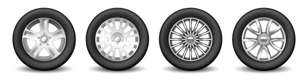 一套汽车轮辋备用车轮与合金盘和保护橡胶轮胎。运输车轮及调校图片下载