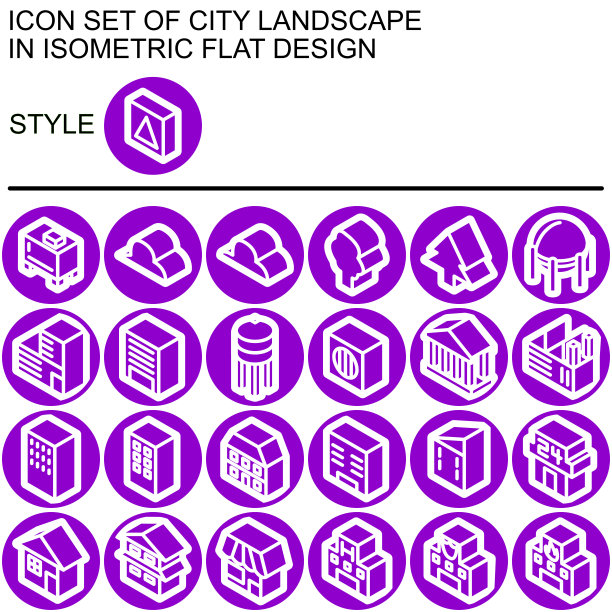 城市景观图标设置，等距平面设计151图片下载